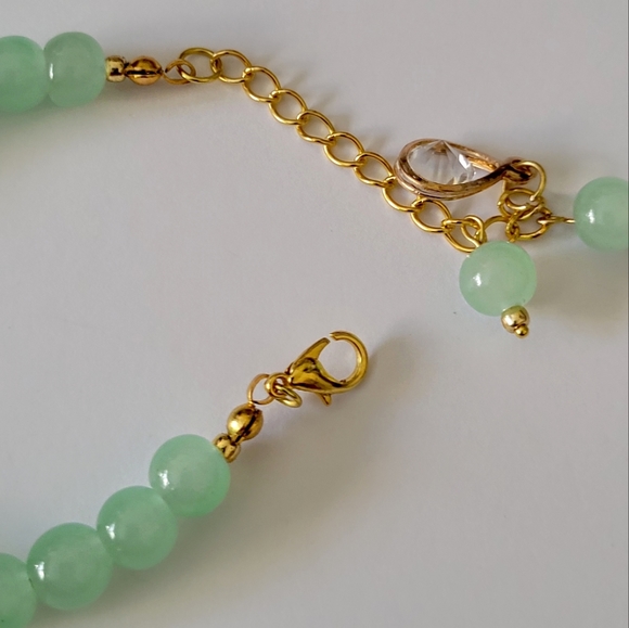 Minty Green and Gold Flower Charm Bracelet, Mint Green Charm Bracelet, Bracelet - Picture 4 of 8